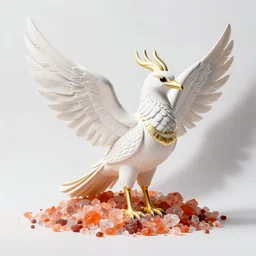 white phoenix orange pink salt crystals sharp detail 3d render simple background sharp contrast feathers graphic design fai khadra gaika egypt ibis head style