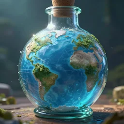 a water world in a bottle, trending on artstation, hdr, cinematic, fantasy art