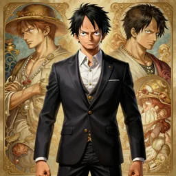 luffy in a tuxedo suit and luffy, intricate, luffy, highly detailed, digital painting, artstation, concept art, smooth, sharp focus, illustration, luffy, unreal engine 5, 8 k, art by artgerm and greg rutkowski and alphonse mucha ( by kim jung gi ) ( by george morikawa ) ( by kentaro miura ) ( by eiichiro oda )
