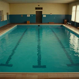 7 0 s movie still of an empty soviet stalinist style swimming pool flooded in water, eastmancolor, heavy grain, high quality, high detail