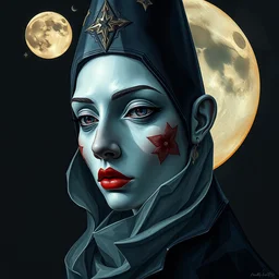 3 d cell shaded portrait painting of moon witch astral, 3 d cell shaded cubism, in the style of picasso, elegant, highly detailed, artstation, art by picasso 3 d cell shaded octane render unreal engine