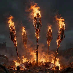 burning bodies impaled on stakes ross tran matte painting fantasy specular lighting trending on artstation