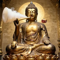 buddha taking a massive bong rip with donald trump