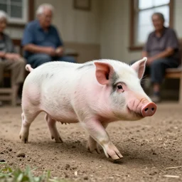 sprinting pig in a retirement home, sigma 2 4 mm f / 8 1 / 1 0 0 0 sec. shutter.