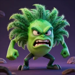 highly detailed 3 d render of a raging mad angry kale character, hyper realistic octane render, cinematic lighting, deviantart, lowbrow, surrealism, pixar still