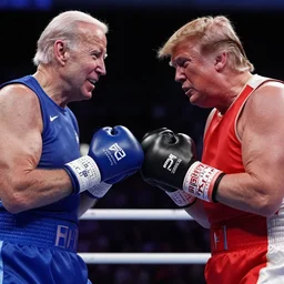 joe biden and donald trump boxing match in ring, detailed sharp photo