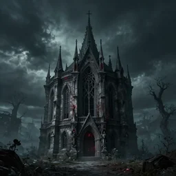 a building in a landscape, evil