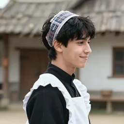 a side's profilecontent of a sadly smiling black haired, young hungarian village maid from the 19th century who looks very similar to Lee Young Ae with a french braids, detailed, sketch by Rembrandt, Csók István and da Vinci