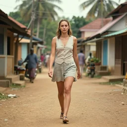 gal gadot walking in the steets of a kerala village, cinematic, ultra realistic, soft colors, volumetric lighting, hdr