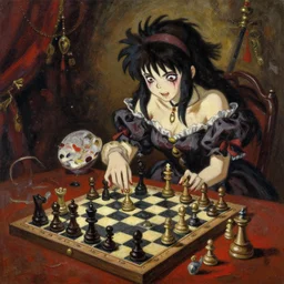 baroque oil painting of anime key visual concept art of insane anime girl playinga against cthulu at a chess board, acrylic painting, trending on pixiv fanbox, palette knife and brush strokes, style of makoto shinkai jamie wyeth james gilleard edward hopper greg rutkowski studio ghibli genshin impact