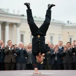 realistic photo lenin backflips applauds