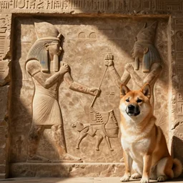 ancient egyptian carving of doge meme, shiba inu meme