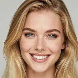 blonde model girl smiling close up portrait