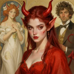beautiful devil, highly detailed, digital painting, artstation, sharp focus, illustration, art by tan zi and ayanamikodon and alphonse mucha and wlop