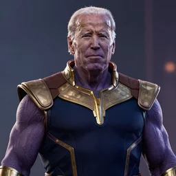 Joe Biden as Thanos, HD promotional screenshot from new Avengers film, 8k ultra realistic, Marvel animation