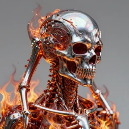 detailed matte portrait of a t 8 0 0 endoskeleton shrouded in fire and burning embers, intricate, elaborate, specular, chrome, reflection, chromatic abberation
