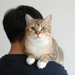 a high quality photograph from 2 0 2 2 of a man with a cat sitting on his shoulder. 8 k photograph