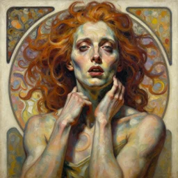 highly detailed and textured portrait painting of a deformed anatomical portrait, emotionally expressive, artistic pose, highly detailed impasto oil painting, dramatic light, 1 6 k, trippy colour palette, cinematic composition, sharp focus, masterpiece by adrian ghenie and jenny saville, alphonse mucha,
