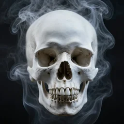 a skull made of wispy white and gray smoke