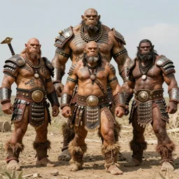 hyper realistic group vintage photograph of a warrior orc tribe, tall, muscular, hulk like physique, tribal paint, tribal armor, grain, old