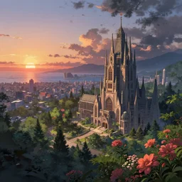 a beautiful hyperdetailed anime illustration of architecture nature court by caspar david friedrich, wilderness sunset sea tokyo flowers at dusk sci - fi myst vice city water bioshock, archdaily, wallpaper, highly detailed, trending on artstation.