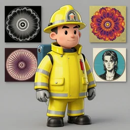 Fireman Sam cyborg, art deco design, by Mandy Jurgens and Warhol, Ernst Haeckel, James Jean, artstation, concept art