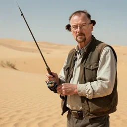 walter white fishing in the desert, highly detailed, 8 k, masterpiece, super resolution.