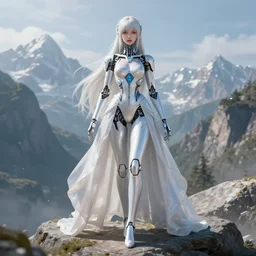 ethereal cybernetic princess in the mountains, extremely detailed, sharp focus, wide view, full body shot, smooth, digital illustration, by lisa perrin!!!!, dan mumford, james jean, by rossdraws, frank franzzeta, sakimichan