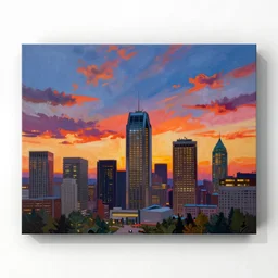 winnipeg skyline, sunset, painting by picasso, 4 k
