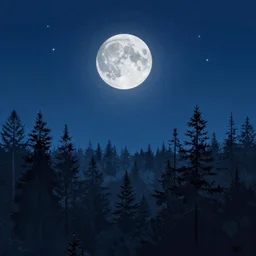 a beautiful forest landscape at dusk, big moon and stars in the sky, matte painting, dark blue tones, concept art, 4k