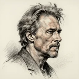 a realistic yet scraggly portrait sketch of the side profile of a stern and sophisticated willem dafoe, hd quality, 8 k resolution, trending on artstation, intricate details, in the style of frank auerbach, in the style of sergio aragones, in the style of martin ansin, in the style of david aja, in the style of mattias adolfsson
