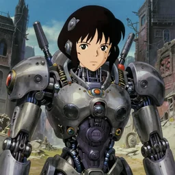 a film still portrait of a 1 9 6 0's anime style woman mechanical gigant robot, dieselpunk, finely detailed features, closeup at the faces, perfect art, at an ancient city, gapmoe yandere grimdark, trending on pixiv fanbox, painted by greg rutkowski makoto shinkai takashi takeuchi studio ghibli, akihiko yoshida,