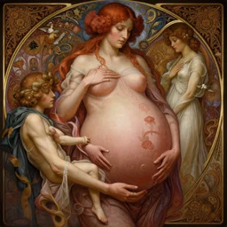 wide angle full body portrait, from cradle to grave through her womb, intricate, highly detailed, digital painting, artstation, concept art, smooth, sharp focus, illustration, Unreal Engine 5, 8K, art by artgerm and greg rutkowski and alphonse mucha