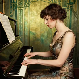 woman playing the piano, art deco, art nouveau