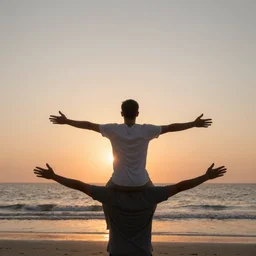 a dark dslr photograph of a man staring at the beach with open arms as the sun rises, inspirational photography, detailed, 8 k