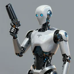 tesla bot holding a weapon photorealistic digital painting