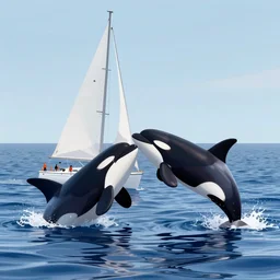 an orca attacking a sailboat in the middle of the sea, digital art, trending on artstation