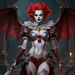 a ruthless female clown paladin, 8 k, perfect body hyperrealistic, dragon slayer, hyperdetailed, fantasy portrait by laura sava