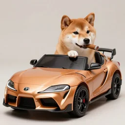 shiba inu with a cigar in mouth inside a toyota supra