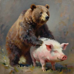 highly detailed painting of a humanoid half bear half man pig creature by william turner, by greg rutkowski, by william constable, thick brush strokes and visible paint layers, 4 k resolution
