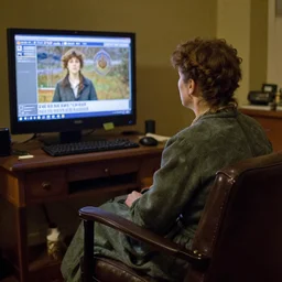 Whistler's Mother watching Fox News, in the style of James McNeill Whistler