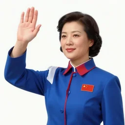 a woman waving, red white blue colour scheme, highly detailed, socialist realism