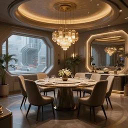 a dining room. sci - fi art style