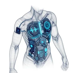 isometric layout!, hyper - detailed, intricate detail, human torso wireframes connected, isometric layout!, sensors, dashboard, heartbeat, high detail, precise lines, angular, vector, biometric sensors, technical diagram, wearables, glowing, future