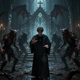 satan worshippers have infiltrated the local church and are using it as a portal to summon demons. the townsfolk are being possessed one by one and turning into demonic creatures. the protagonist must fight their way through the hordes of monsters to get to the satanic priest conducting the summoning ritual in order to stop them.