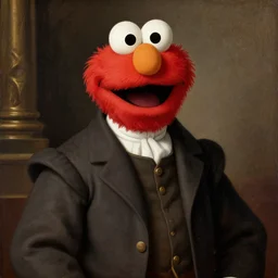 a renaissance painting of elmo in a suit, trending on art station, digital art, 8k