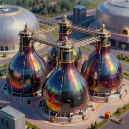 macro photograph of beautiful and gleaming carbon capture facility with high military security, detailed textures, hyper realistic, vibrant colors, cinematic lighting, modernist art style, digital art painting by Jordan Grimmer, cinematic, 35mm grain filter, artstation