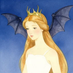 fairy princess with a bat wing crown, night sky background, art by luis royo and walter crane and kay nielsen, watercolor illustration,
