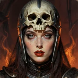 the godfire witch as an eldritch realistic knight, closeup portrait art by donato giancola and greg rutkowski, vintage retro, realistic face, digital art, trending on artstation, eldritch lovecraftian skull helmet, symmetry!!
