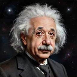 a portrait of Albert Einstein in the space with nebulae, realistic painting, high definition, digital art, matte painting, very detailed, realistic